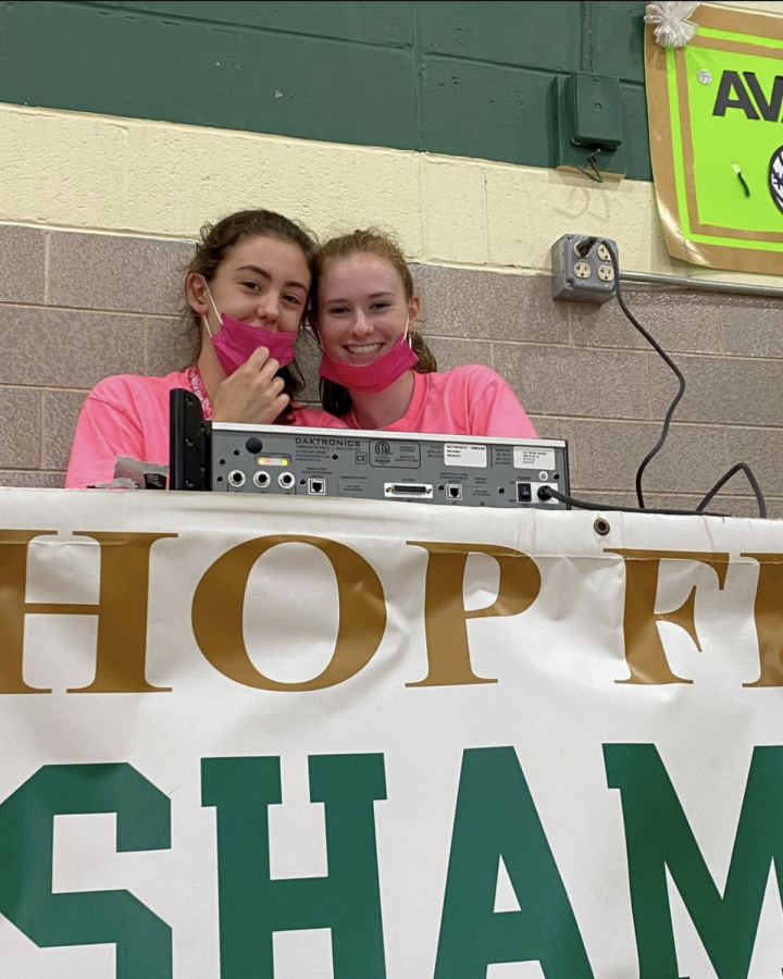 Pictured: Varsity players Regan Gill and Julia Webster who ran the clock during the games.