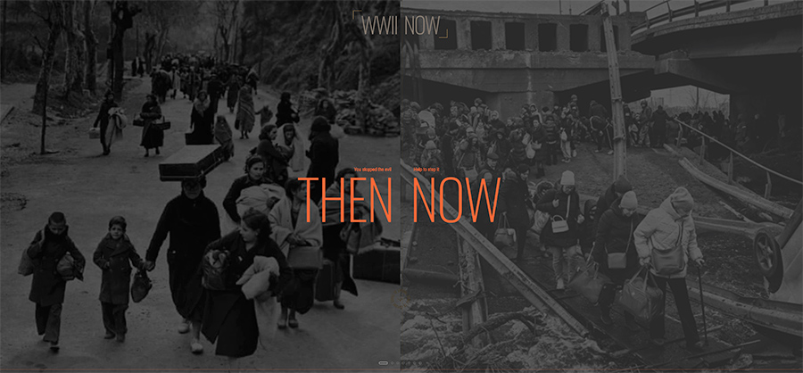 
Then – WWII & Now – Ukraine. (photos courtesy of the Never Again Gallery)