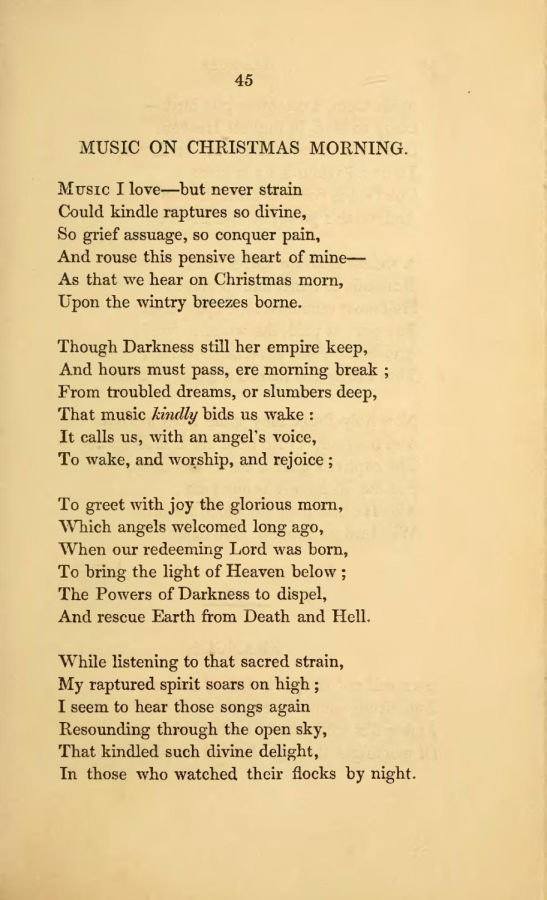 Poem of the Month : “Music on Christmas Morning” By Anne Bronte