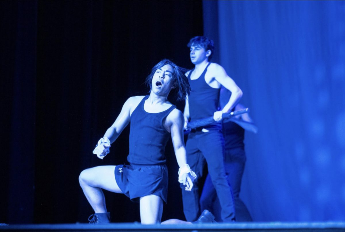 Andrew DeGuzman (‘24, left) and Adam Johnson (‘24, right) performing a dance routine to Rihanna’s song “Umbrella”. 