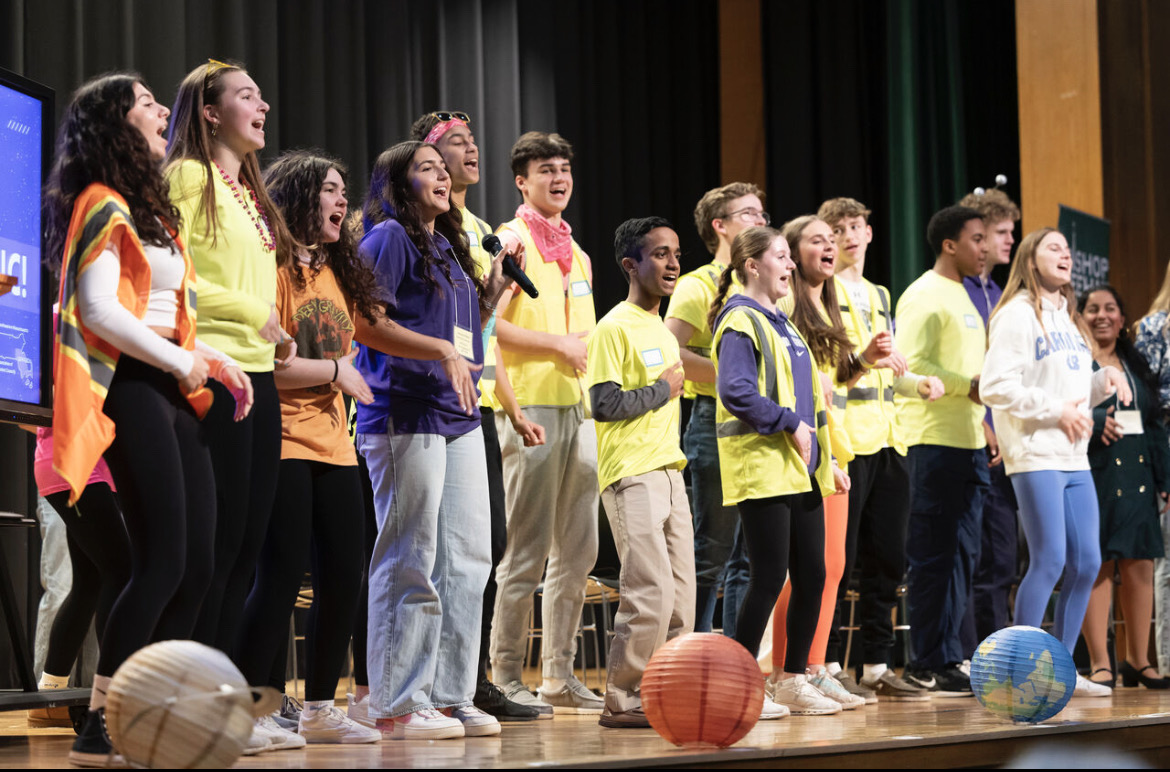 Bishop Feehan’s Student Council leads the SEMASC conference in an energizer.