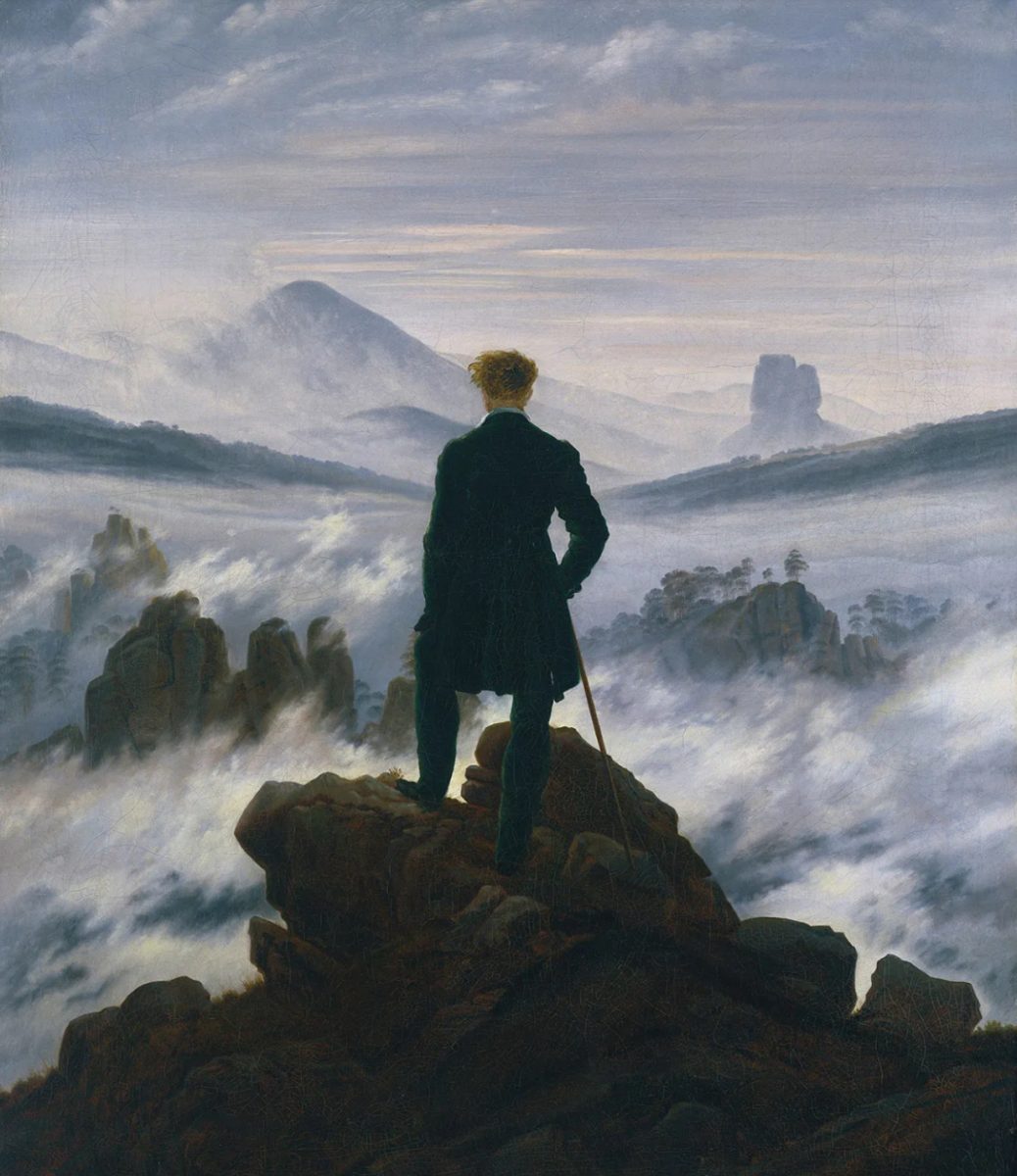 Source: https://www.britannica.com/topic/Wanderer-Above-the-Sea-of-Fog 

Caspar David Friedrich's Wanderer Above the Sea of Fog, a Romantic piece of artwork often associated with Mary Shelley’s Frankenstein.  