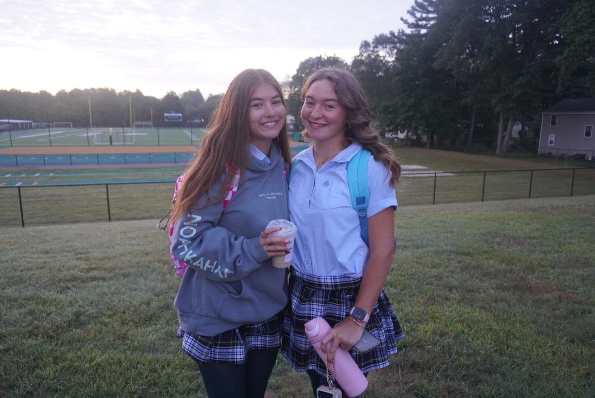 Seniors Julia McLaughlin and Hanley Correia on their first day of school 
