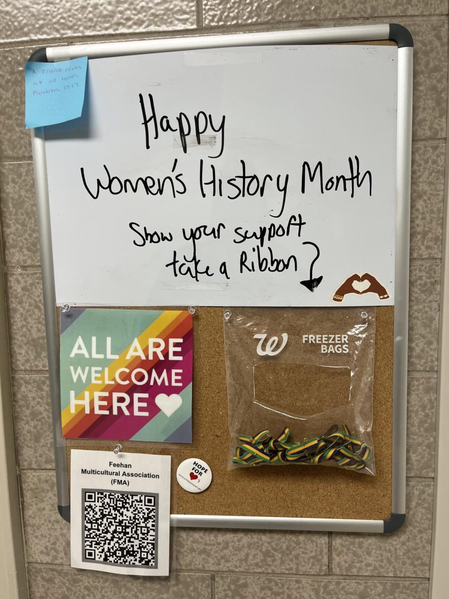 Women’s History Month ribbons outside of Mr. Grant’s office.