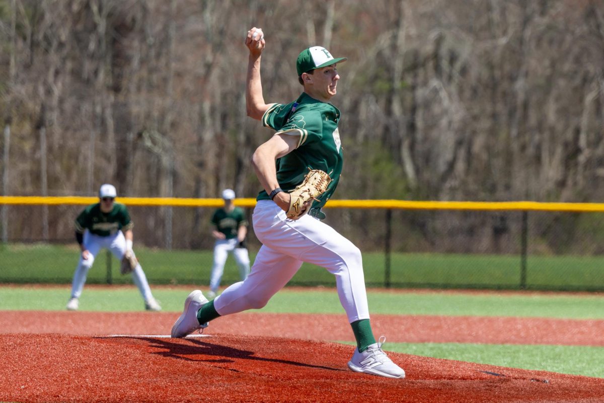 Brody Bumila pitching for the Bishop Feehan Shamrocks